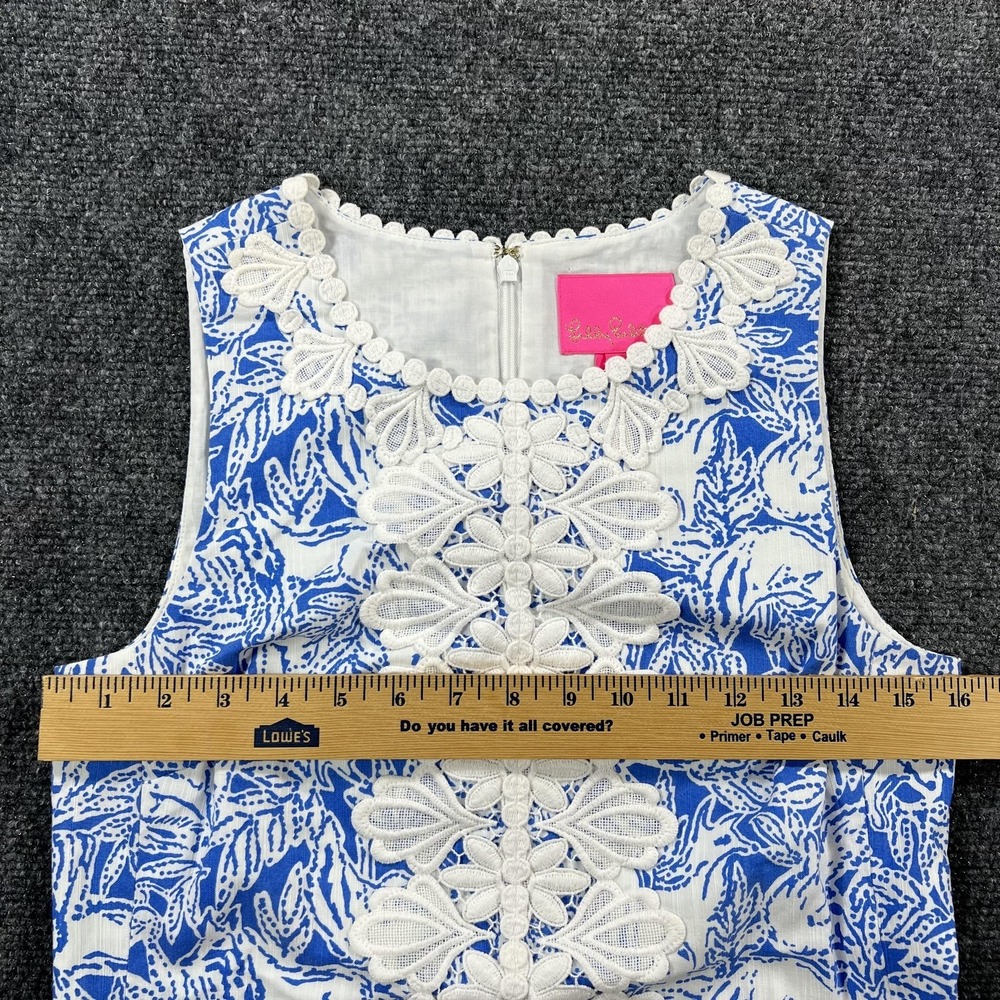 Lilly Pulitzer Dress Womens 2 Coastal Blue Fancy Feet Melani Shift Lace Trim - Picture 6 of 9